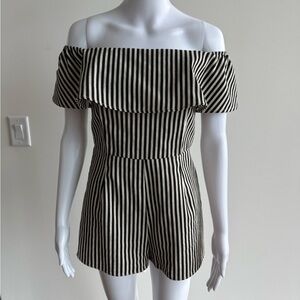Sugar+lips Black and White Striped Off-Shoulder Romper